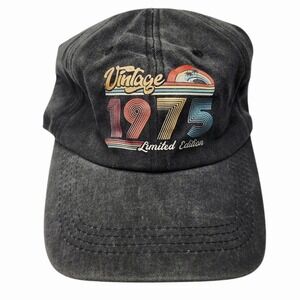 Vintage 1975 Dad Hat Distressed Black Retro Sunset Adjustable Strap Cap